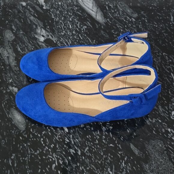 NEW BRAND SHOELAND ADJUSTABLE ANKLE STRAP BUCKLE POINTED Toe LOW WEDGE FLAT G1 - Picture 6 of 15